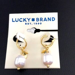 Lucky Brand pearl Huggie charm hoop earrings